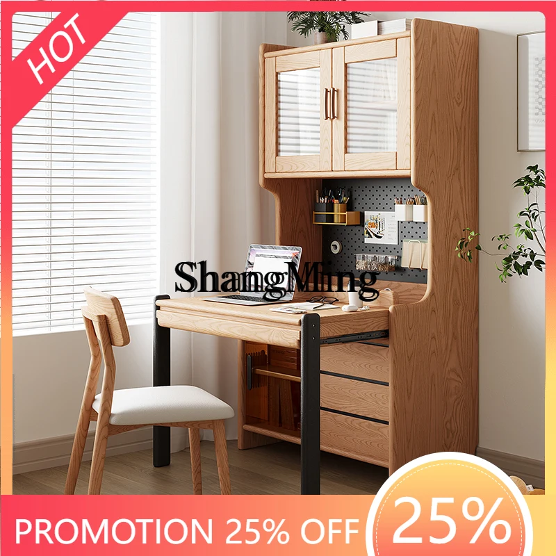 

SM new solid wood folding desk bookcase small apartment computer table bookshelf bedroom telescopic table