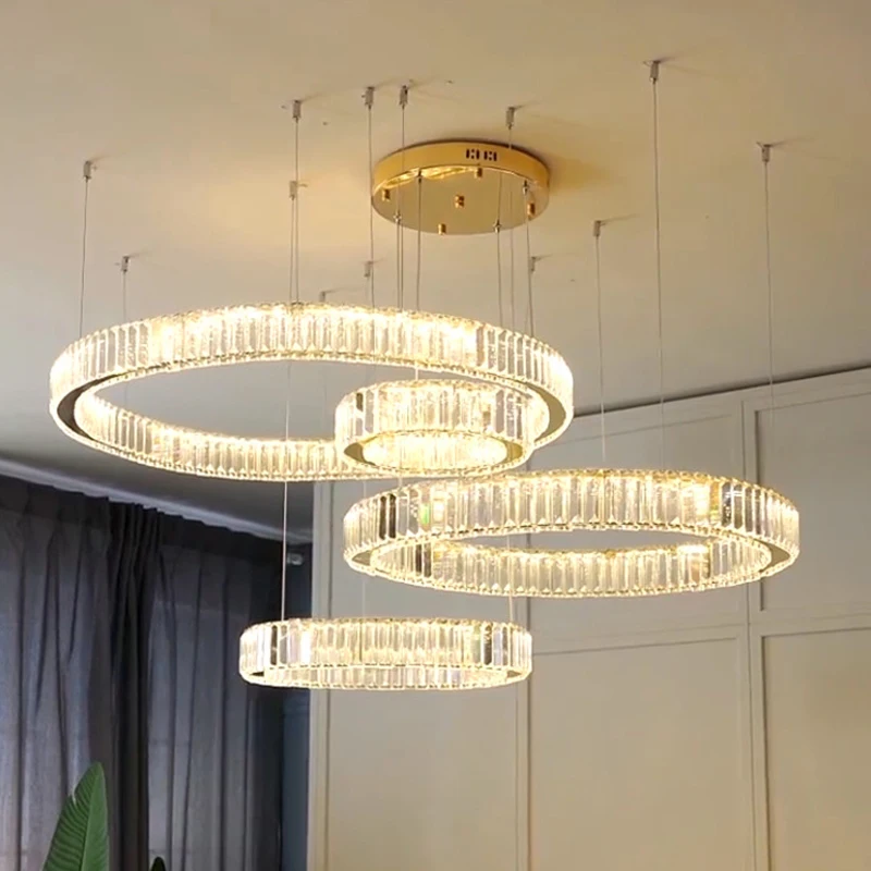 

Luxury Crystal LED Pendant Lights Home Villa Living Room Dimmable Lighting Lustre Decoration Ceiling Chandelier Lamps Fixtures