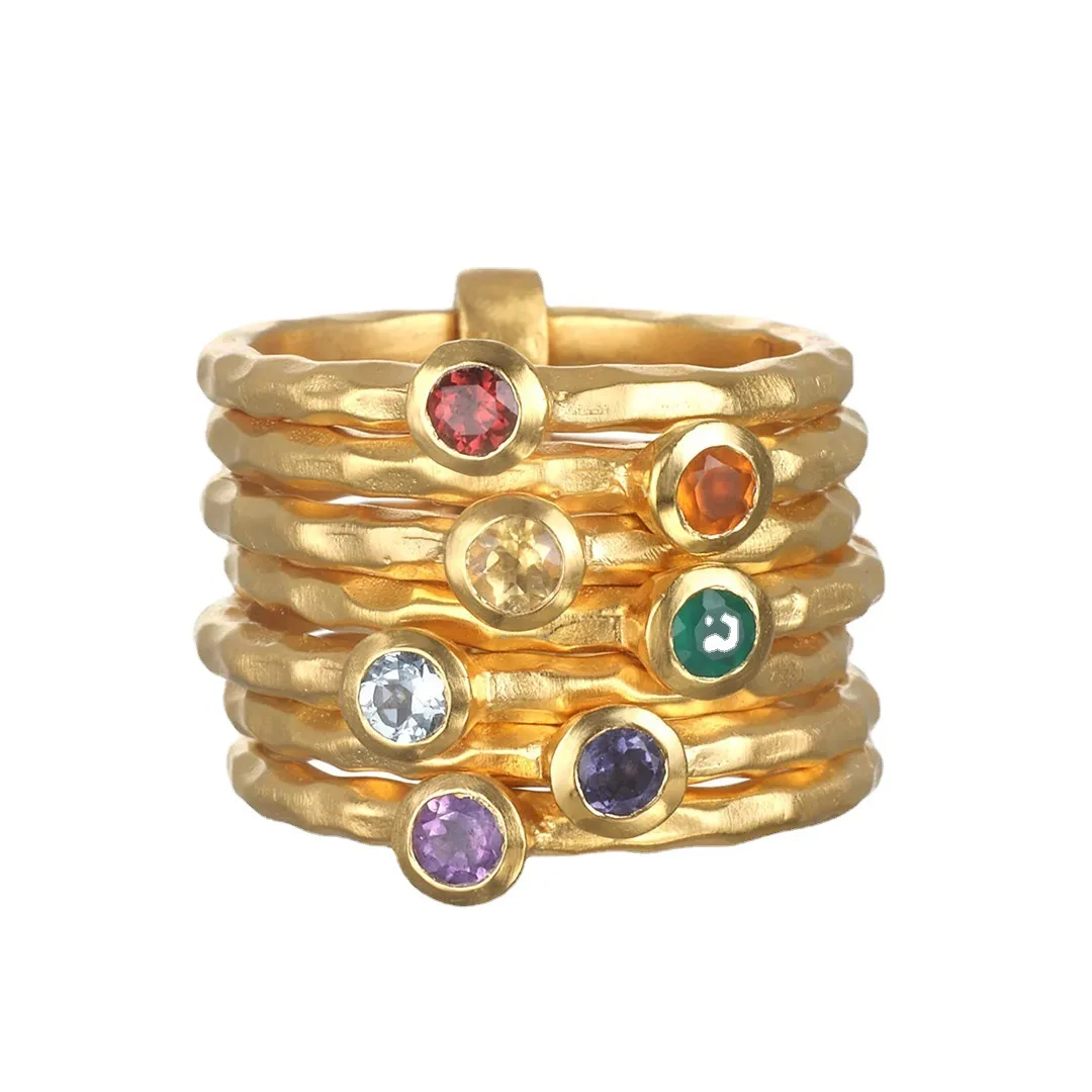

SENYU Luxury 18K Gold Plated Stacked Ring Hand-Set Rainbow AAA Zirconia Tiered Brass Circles Ring Artisan Party Jewelry Gift