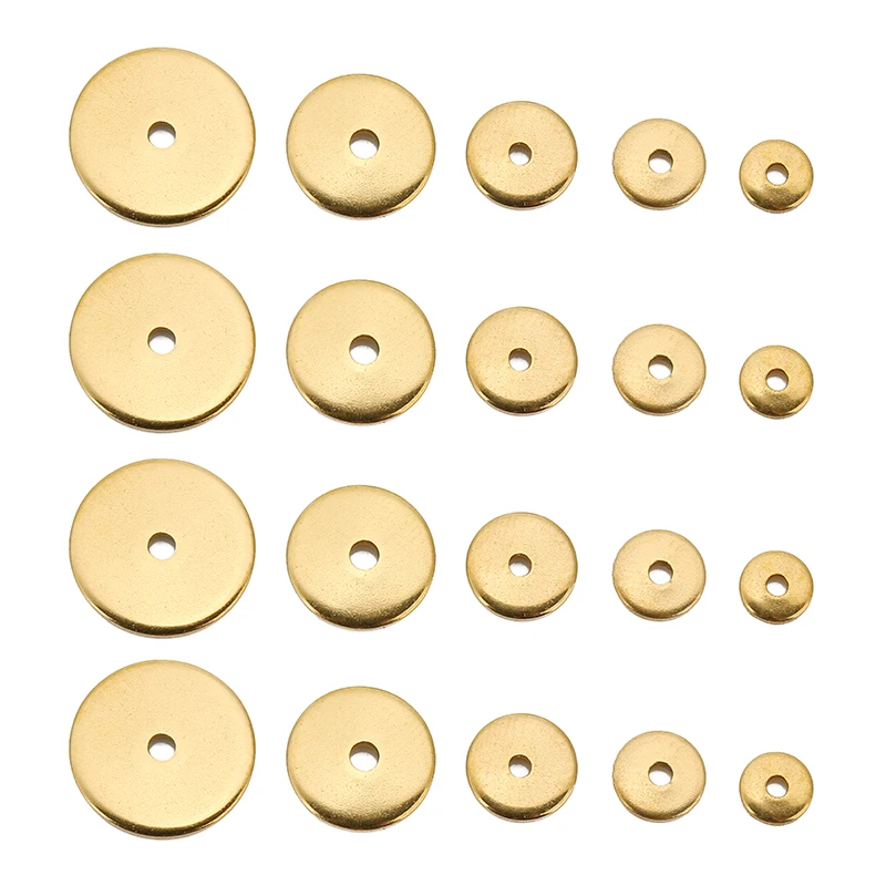 50pcs 4 5 6 8 10mm Stainless Steel Flat Disc Spacer Beads Gold Blank Round Loose Beads for DIY Bracelets Necklace Jewelry Making