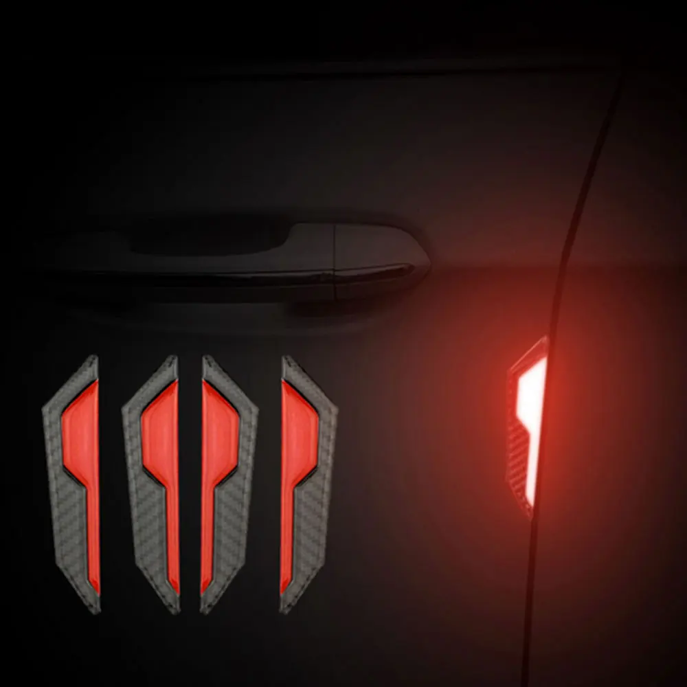 

4x Car Door Anti-Collision Strip Edge Guard Scratch Reflective Sticker Carbon Fiber Style Car Protector Sticker Decoration Strip