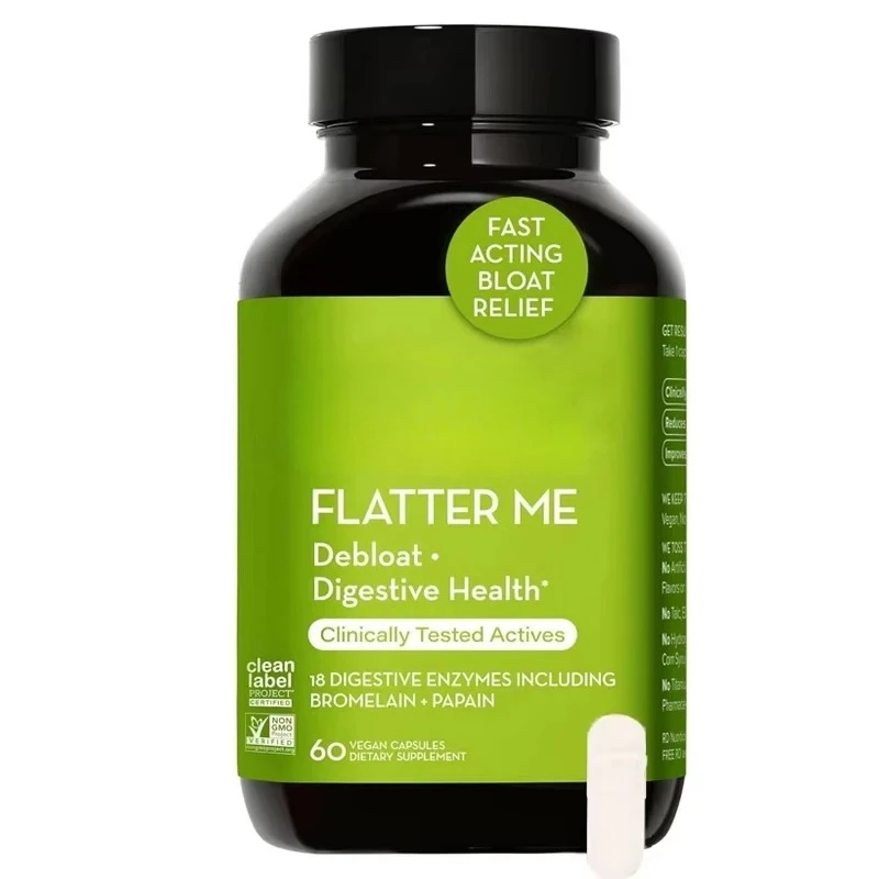 Full spectrum digestive enzyme vegan anti bloating supplement, used for food digestion, bloating relief, flat abdomen, women men