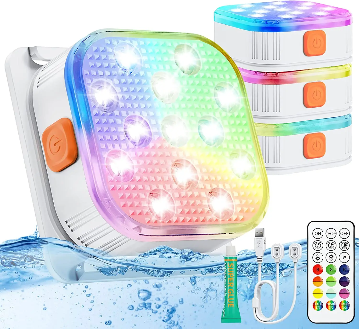 Luzes LED subaquáticas com controle remoto, Luz Piscina submersível, Iluminação Piscina recarregável, mudança de cor Timer