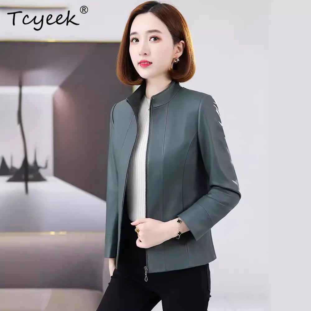 ทีซีอิค ท็อปเลเยอร์หนังแกะฤดูใบไม้ผลิฤดูใบไม้ร่วงบางและคอปกสั้นผู้หญิงแจ็คเก็ตหนังแท้ Женская Кожаная Куртка