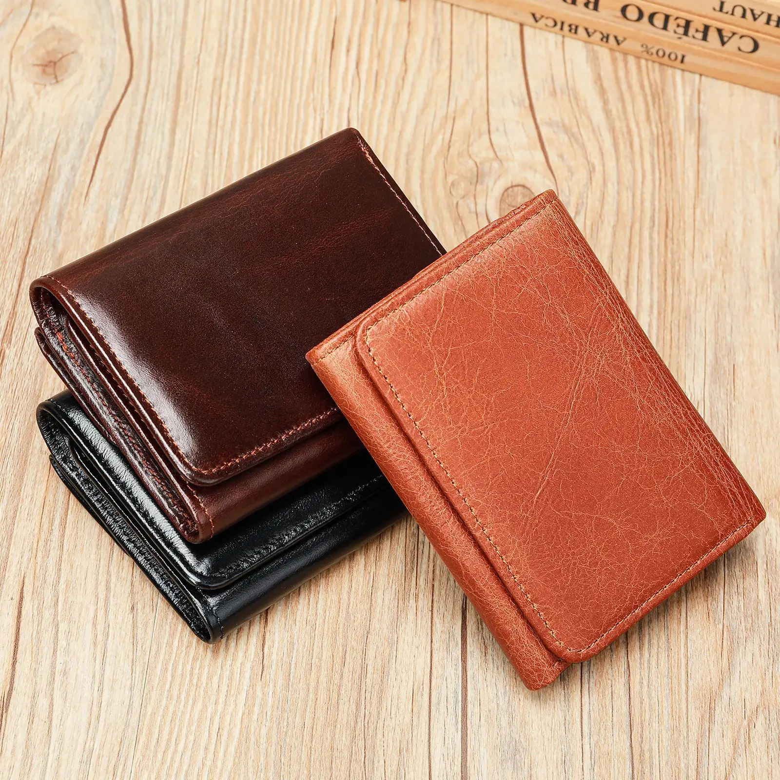 

Genuine Leather Men's Wallet Slim Minimalist Trifold Purse High Quality Business Rfid Blocking Card Holder Coin Pocket Wallet