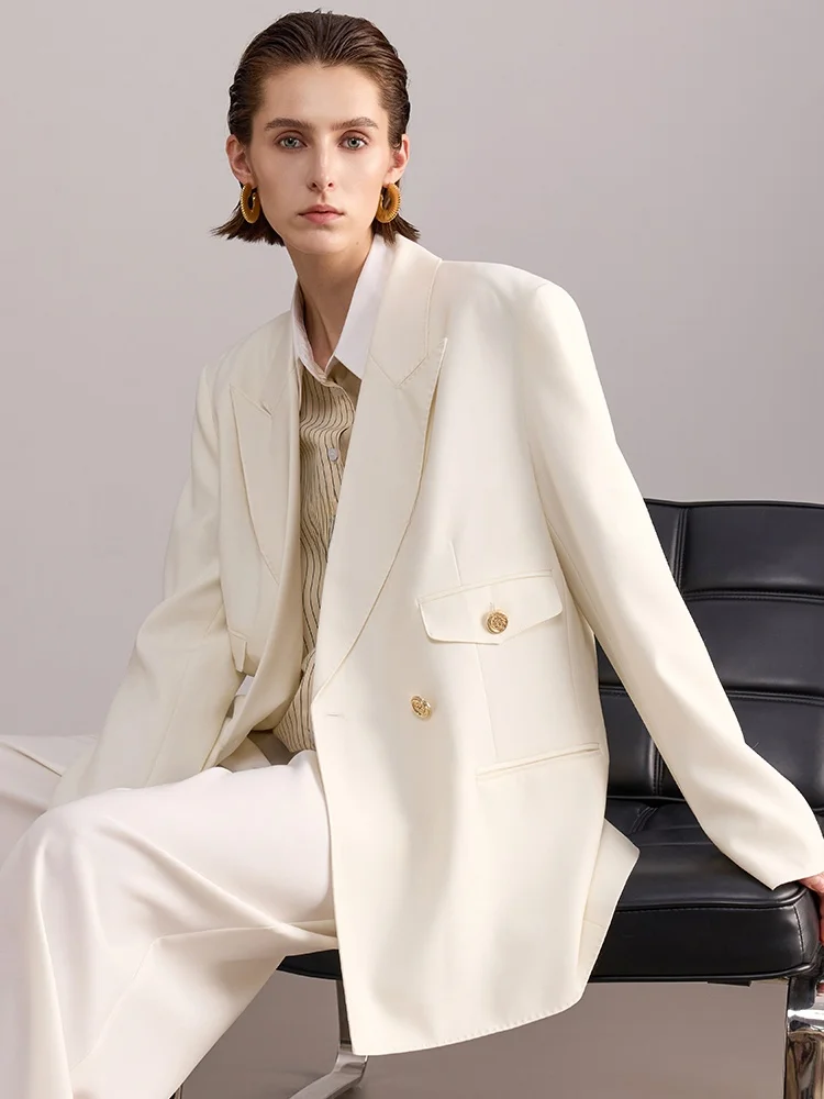 

Daisule женская белая шерстяная куртка свободного покроя корейская осенняя модная верхняя одежда прямого кроя длинное пальто све