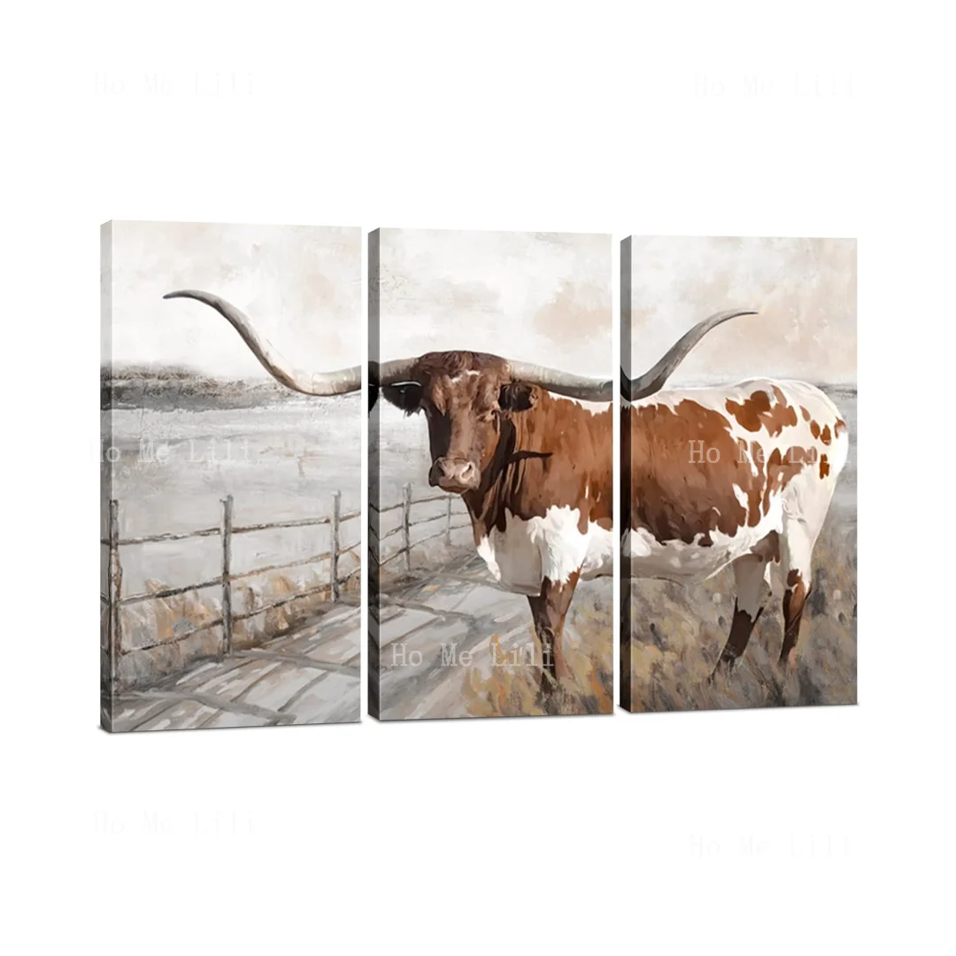 Longhorn Wall Decor Cattle Farmhouse Artwork 3 Piece Print Long Horn Picture For Living Room Home Or Western Office Decor