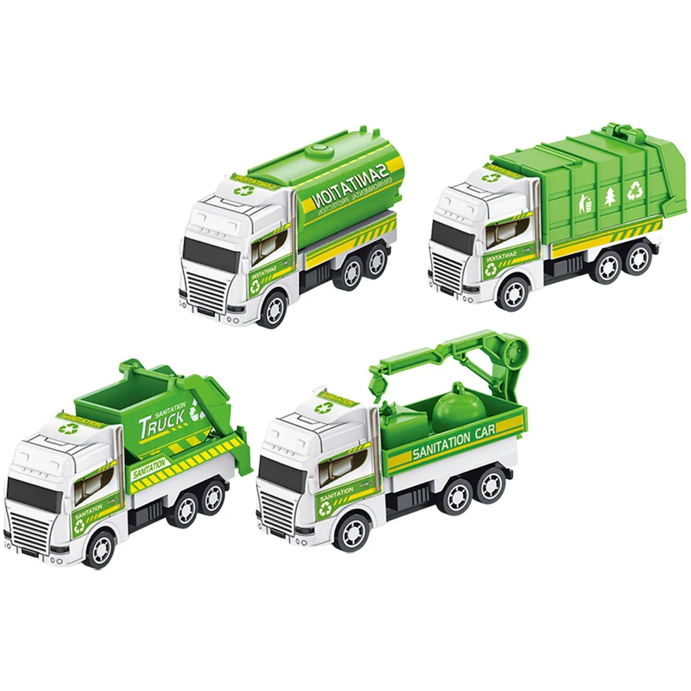 4 Pcs Car Toys Mini Garbage Truck Sanitation Vehicle Plastic Friction-power Baby