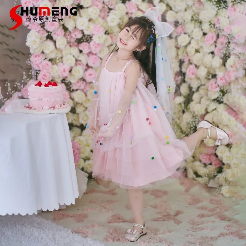 

Летнее изысканное платье для девочек в японском стиле, свадебное платье Лолита на бретельках, повседневная детская одежда, платье в стиле High Street