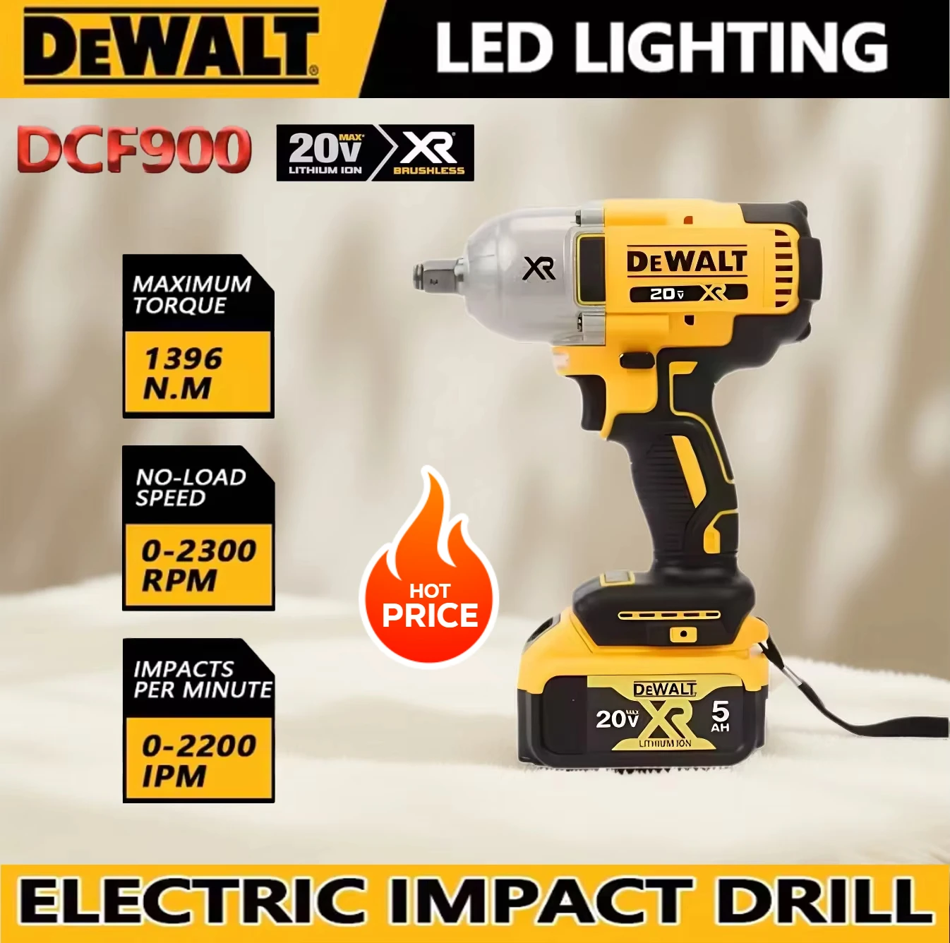 NEW DEWALT DCF9001/2-inch brushless cordless high torque impact wrench with quality assurance,popular DEWALT 20V battery charger