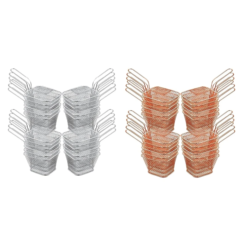 

24Pcs Mini Square Fry Basket Stainless Steel French Fry Holder Deep Fry Basket Mesh Food Basket With Handles