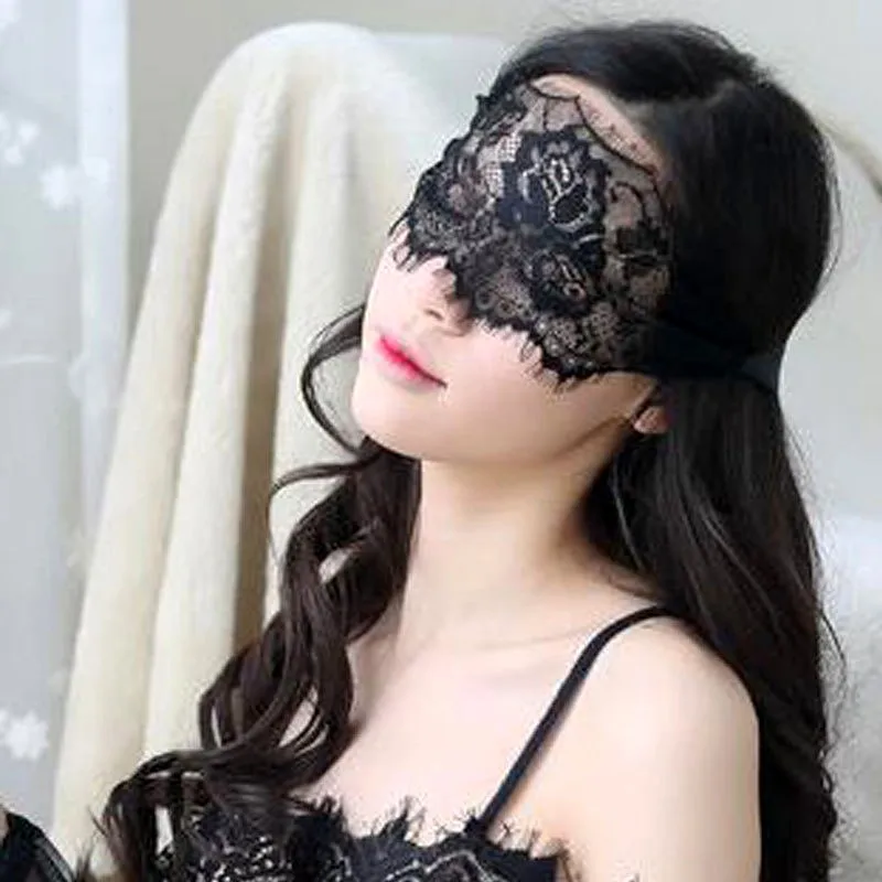 Ladies Sexy Lace Eye Mask Black White Hollow Out Adjustable See-Through Blindfolds Party Club Masquerade Masks Accessories