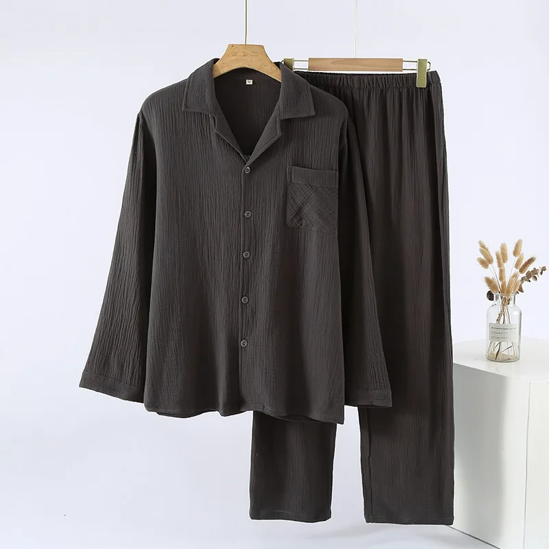 Pijama Hombre 2025 100% Cotton Lapel Shirt Pant Set Autumn Winter Pajamas For Men Long Sleeve Home Wear Man Sleepwear Clothes