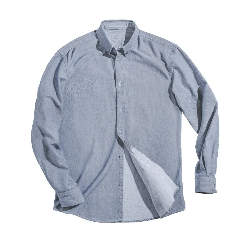 Maden Vintage Brushed Long-sleeve Shirts for Men Light Blue Cotton Turn-down Collar Oxford Shirt Male Casual Outerwear Shirts