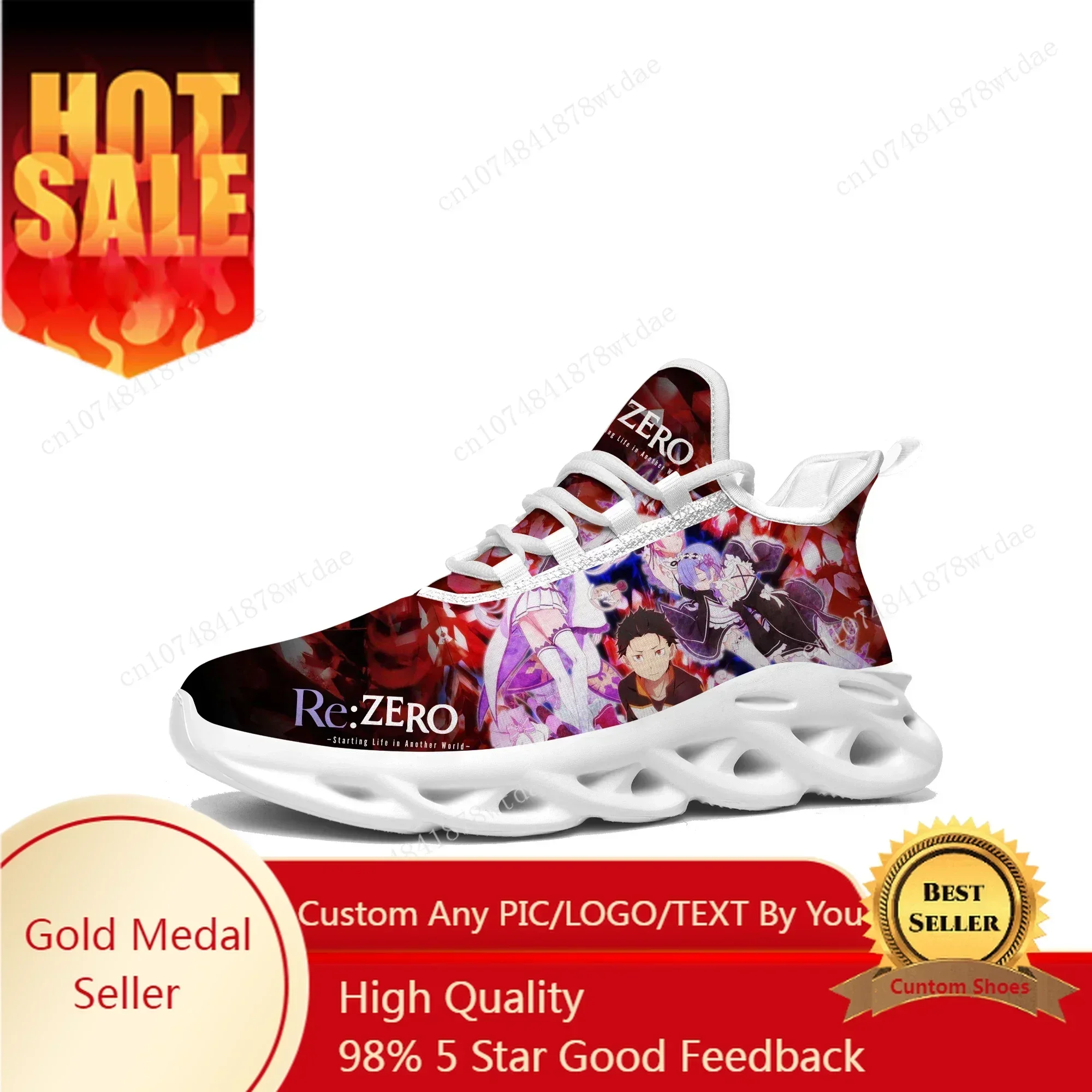 Re:Zero Flats Sneakers Mens Womens Sports Running Shoes High Quality Emilia Cartoon Comics Custom Lace Up Mesh Footwear