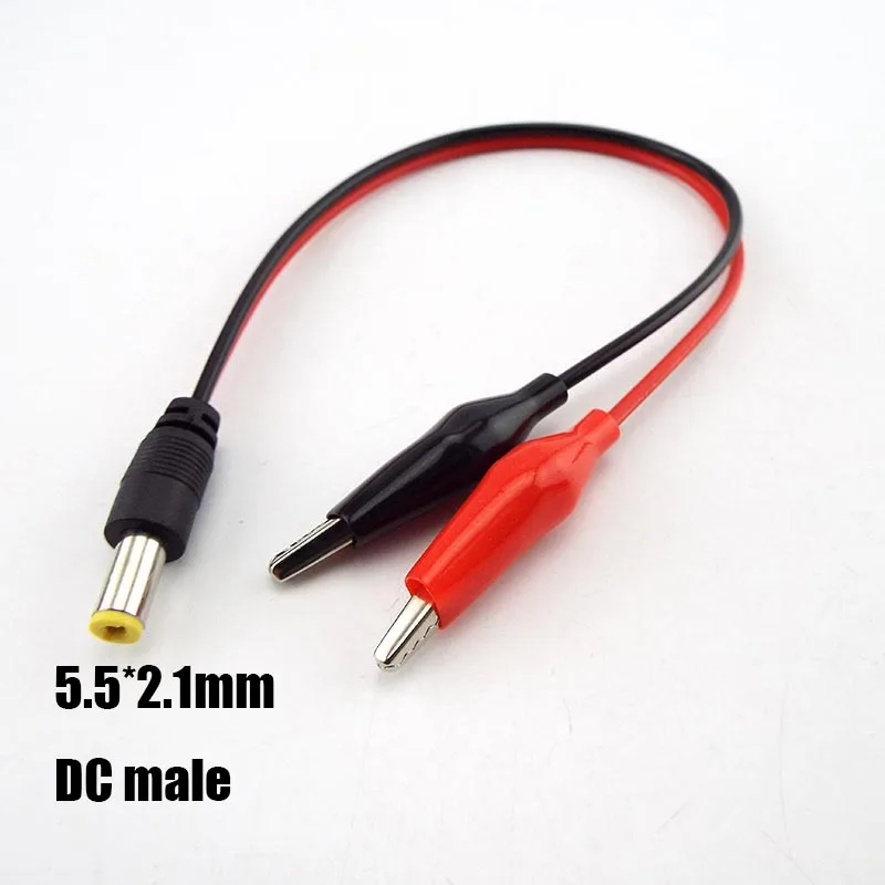 5.5MM 2.1MM Alligator Clip DC Power male female test lead Cable Crocodile Wire Connector To Male 25cm