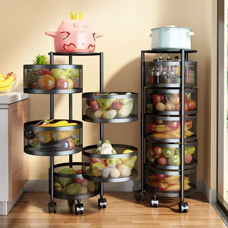 Kitchen Rotation Storage Shelf Floor Multi-layer Round Cutlery Holder Household Fruits And Vegetables Organization Storage