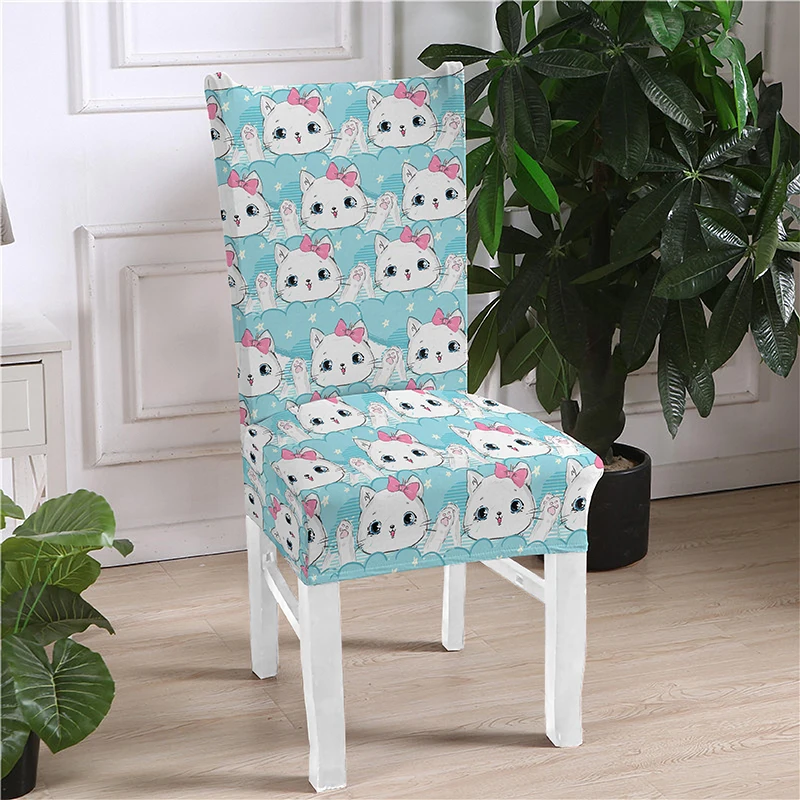 Cat Printed Chair Cover Spandex For Dining Room Elastic Material Modern Slipcovers Furniture Covers Kitchen Wedding Banquet