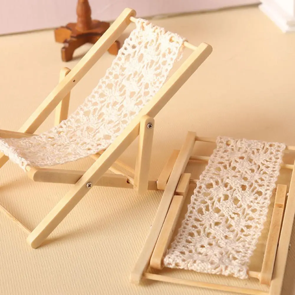Dollhouse Furniture Three-dimensional Miniature Furniture High Simulation Dollhouse Beach Wooden Lounge Chair Playing House