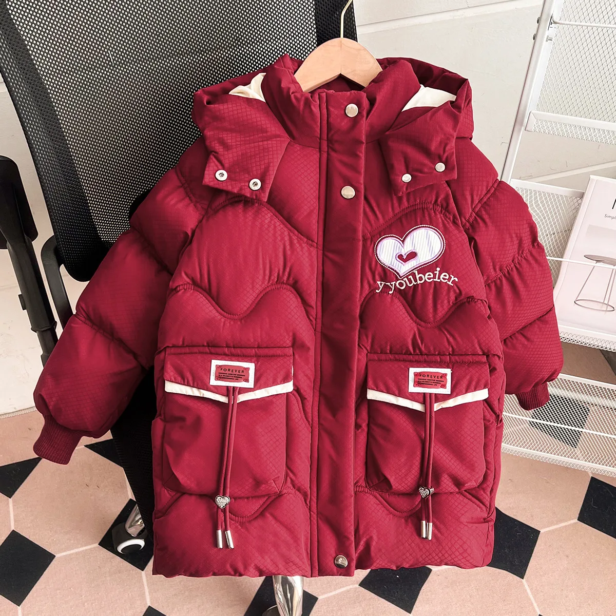 

2024 Winter Girls Coat Plus Velvet Keep Warm Jacket For Girls Parka Snowsuit Fashion Hooded Teenagers Children Outerwear 5-14 Yr