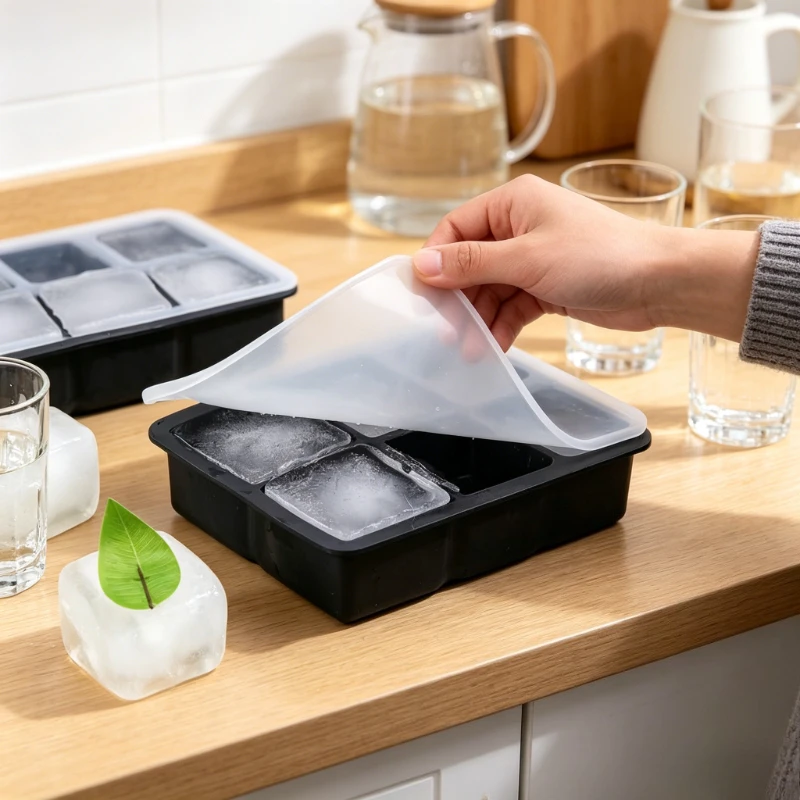 4/6/8 Grid Large Square Ice Cube Tray Food Grade Silicone Big Ice Mold Box for Bar Wine Whiskey DIY Ice Maker