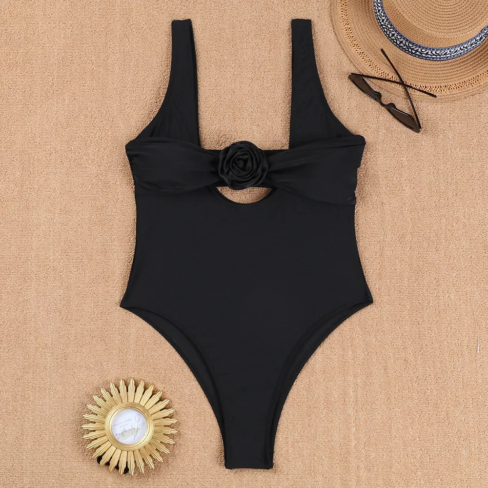 

sexy 3D flower bikinis two pieces bandeau bra and bodysuits swimsuit women 2024 hollow swimwear female bathing suit biquini