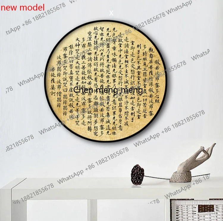 A74Buddha statue decoration, Chinese tea room round hanging painting, living room Chinese meticulous painting