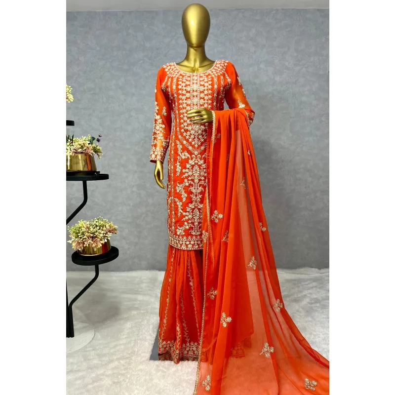 

Orange Salwar Kameez Pakistan Indian Wedding Party Dress Polaroid Suit Salad