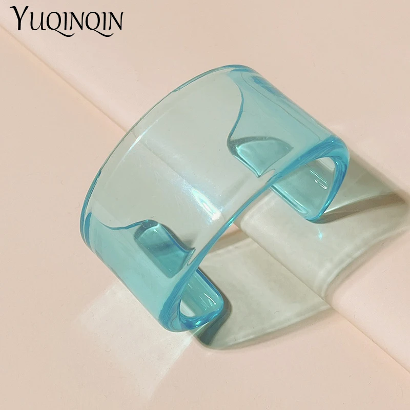 Fashion Transparent Acrylic Resin Open Bangle Bracelet for Women Geometric Korean Retro Wide Bracelet for Girls Hand Jewelry New