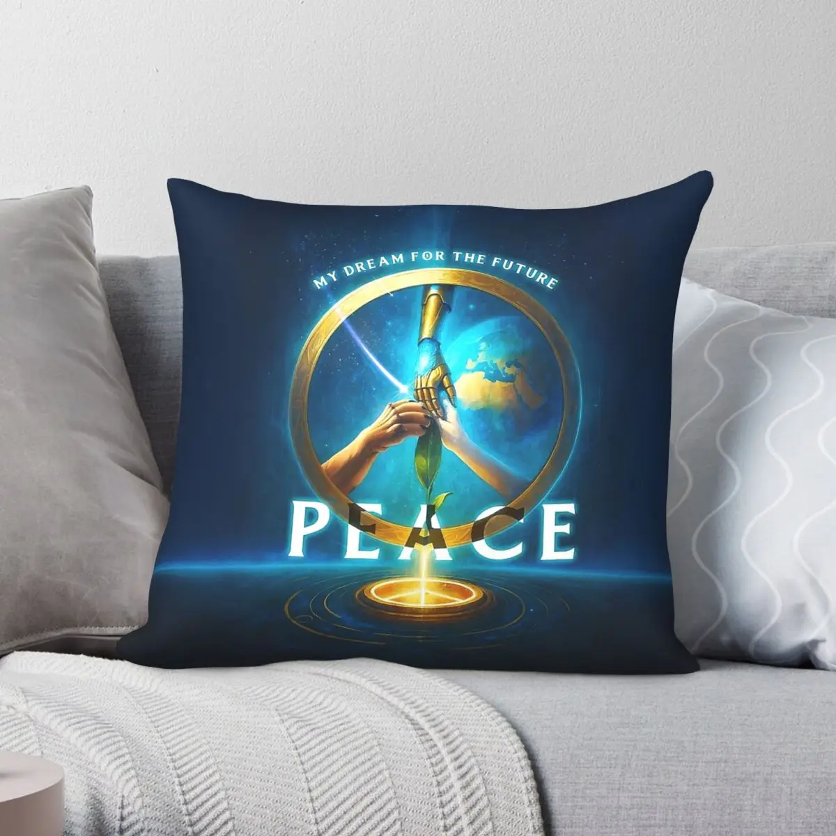 Peace & Collaboration The Future Square Pillowcase Polyester Linen Velvet Pattern Zip Decor Room Cushion Cover