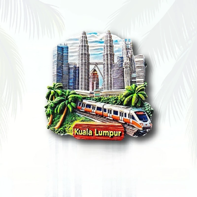 مغناطيس ثلاجة كوالالمبور - ثلاثي الأبعاد لتذكار ماليزيا بأبراج مزدوجة وديكور طعام الشوارع هدية آسيوية فريدة من نوعها #4