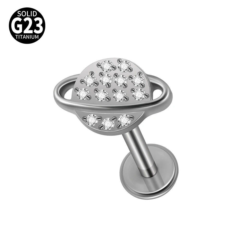 G23 Titanium Moon CZ Internal Thread Labret Piercing Earring