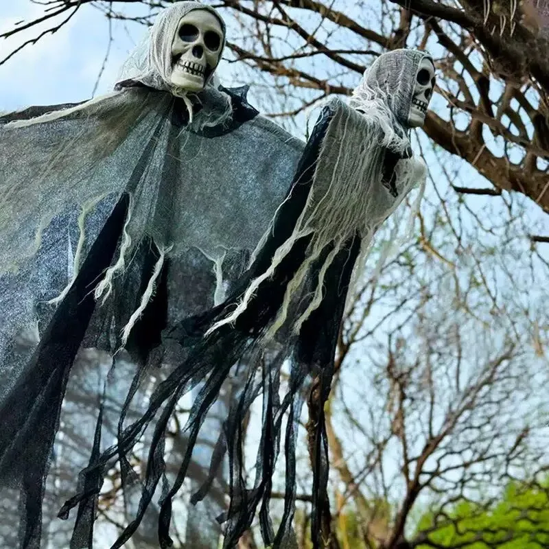 Halloween LED-Hängegeister-Skelett-Dekorationen, leuchtende Sensenmann-Schädel-Ornamente, gruselige fliegende Geisterlichter für Zuhause – Detail 4