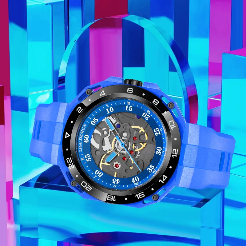 LIGE 新ファッションカジュアルスポーツクォーツマン腕時計クリエイティブミリタリーウォッチ男性用 50 メートル防水シリコーンギア時計腕時計