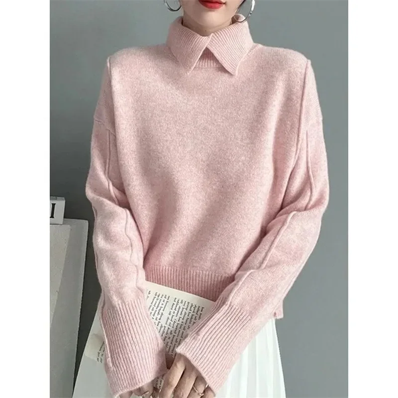 

Autumn Long Sleeves Women Sweater European Station Loose Fitting Female Knitwear Solid Color Fashion Ladies Pullover Knitting