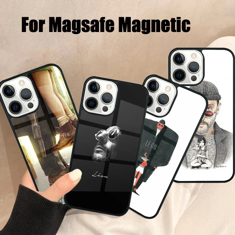 Cartoon Killer Leon Uncle Girl Magsafe Phone Case For iPhone 16 15 14 13 12 11 Pro Max Plus Mini Mirror Wireless Magnetic Cover