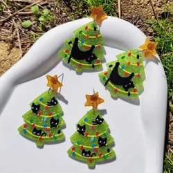 KUGUYS Christmas Gifts Lovely Women's Drop Earrings Cartoon Cat Tree Acrylic New Year Jewellery