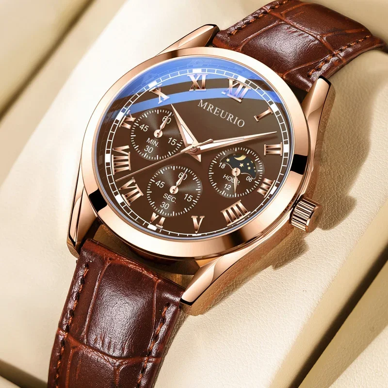 

Men's Quartz Watch 2024 New Leather Strap Three Eye Luxury Watch Fashion Business Wristwatches Dropshipping Relogios Masculino