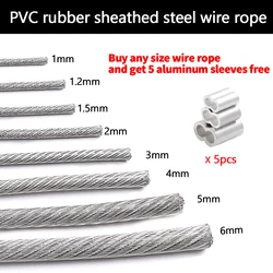 Steel Wire Rope Transparent Color PVC Plastic Coating 1.0-6mm 304 Stainless Cable Used For Clotheslines 5M/10M/20M/50M/100M