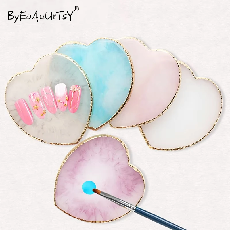 

Heart Shape Resin Agate Nail Art Color Palette Eyelash Extension Glue Display Shelf Color Drawing Pallet Nail Salon Makeup Tools