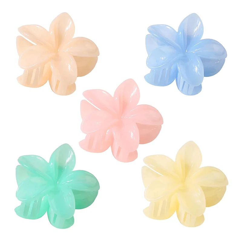 

8CM Women Plastic Barrettes Sweet And Cute Plumeria Flower Shape Hairpin Shark Clip Hair Accessories Pure Color Jelly Style