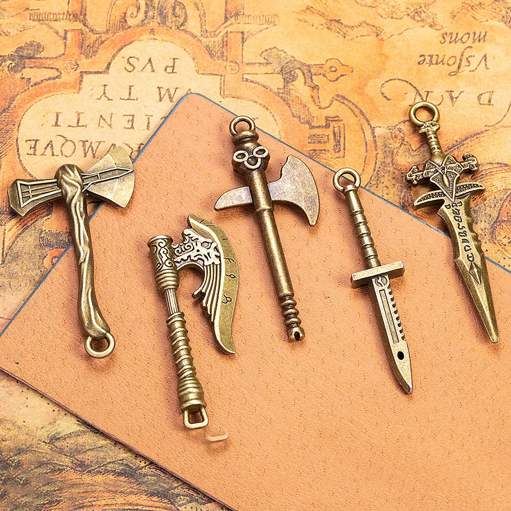 3 Pcs/Lot Antique Bronze Axe Sword Charms Pendant for Men Viking Medieval Necklace Accessories Jewelry Gifts`