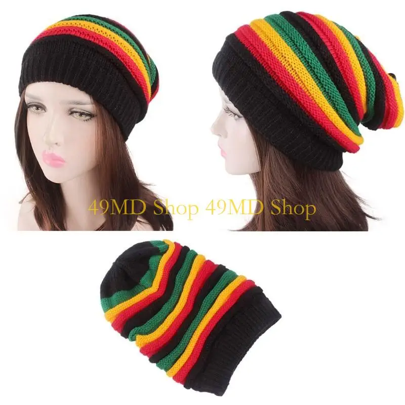 

49MD Women Men Unisex Rainbow Striped Hat Colorful Knitted Beanie Winter Warm New