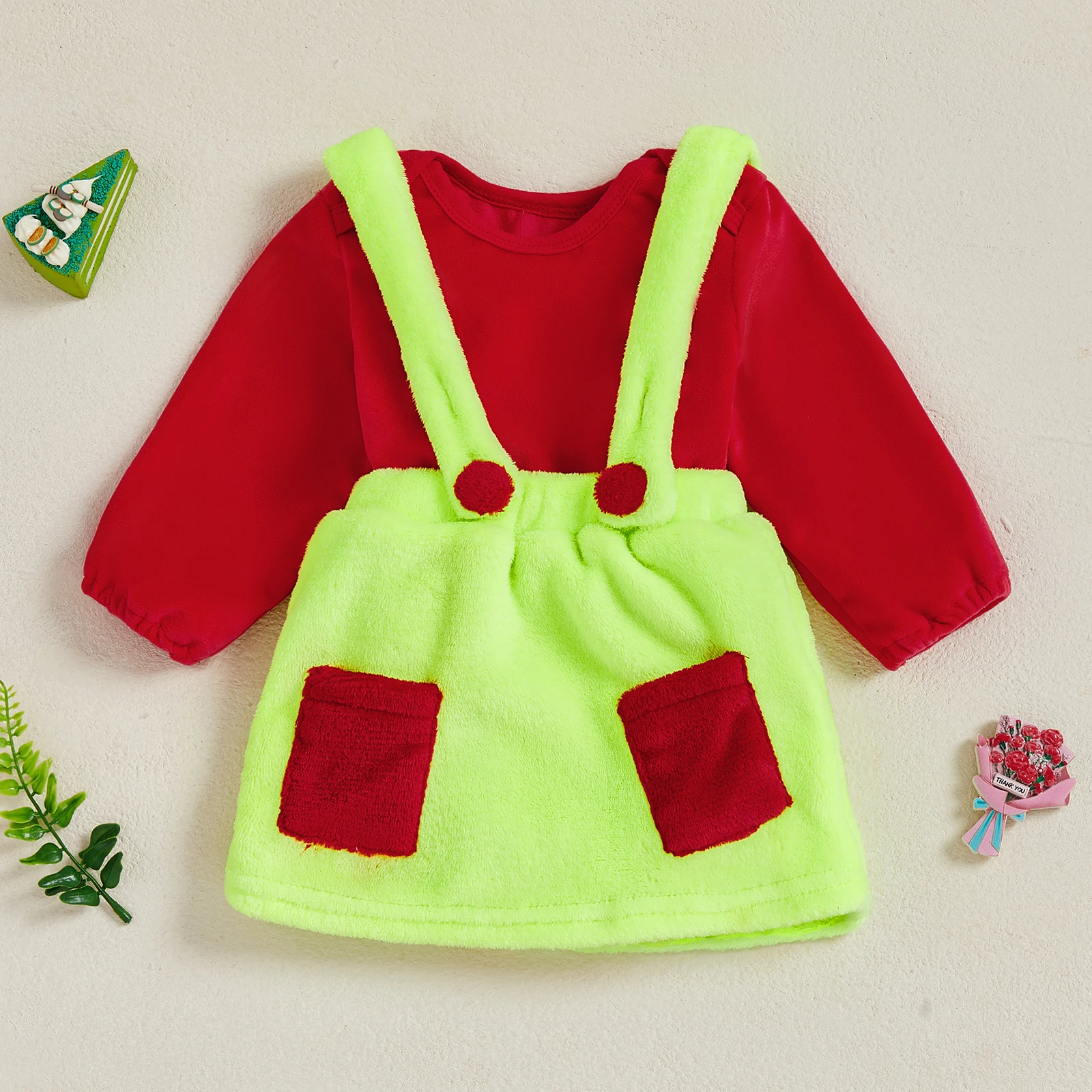 

Tregren 0-18M Infant Baby Girls Valentine's Day Sets Heart Embroidery Long Sleeve Romper Plush Suspender Skirt Sets