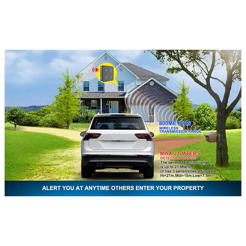 Solar Wireless Driveway Alarme, Sensor de Movimento Outdoor Weather-Resistant, DIY Sistema de Alerta, EU Plug, 800 Metros, Novo