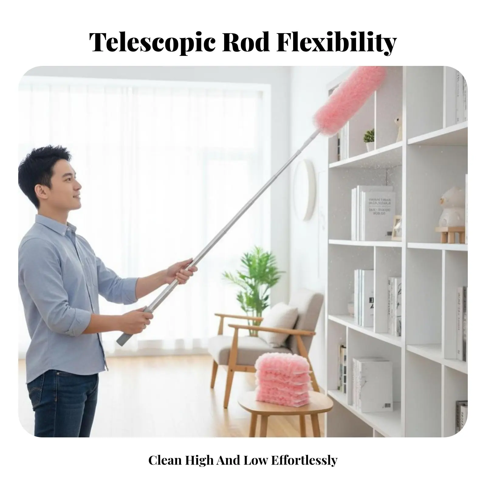 Picture 5: 5 Pieces Extendable Cleaning Tool Pole Electrostatic Adsorption Particlesing Tool Disposable Refills Bendable Head