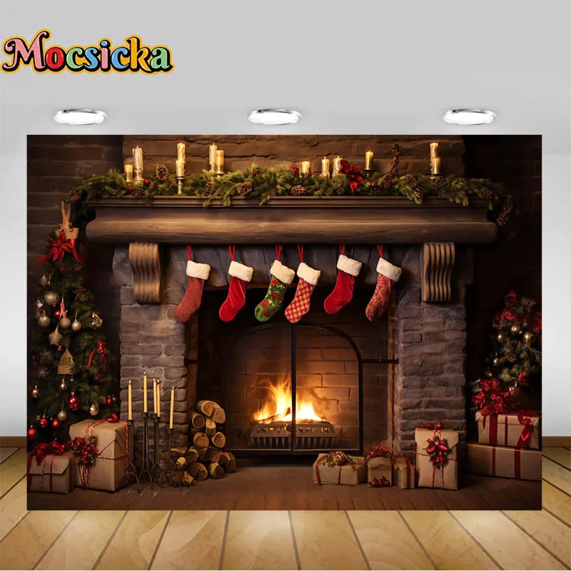 Photography Backdrops Christmas Decorations Backgrounds Fireplaces Xmas Trees Candles Gift Boxes Kids Adults Portrait Photobooth