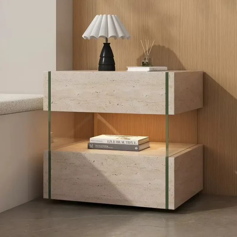 Modern Minimalist Medieval Style Bedside Table Suspended for Italian High-end Glass Bedroom Storage Cabinet Nightstand Side