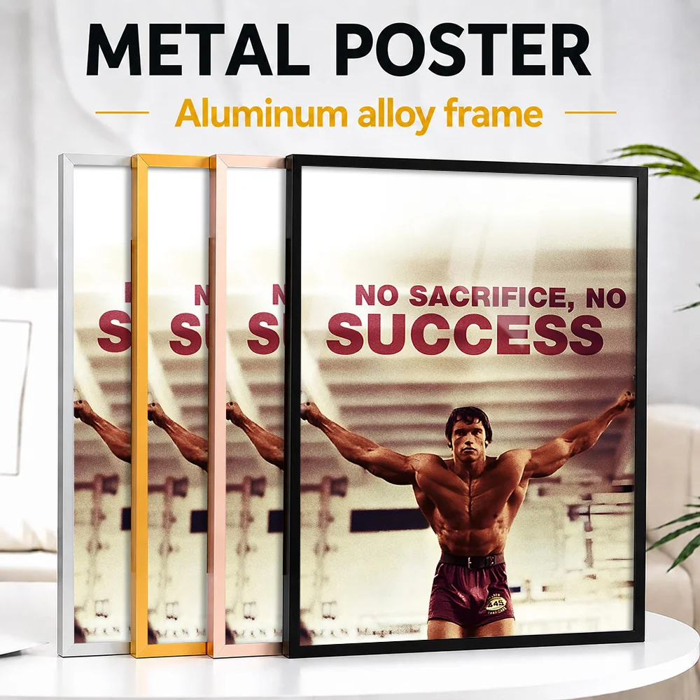 Arnold Schwarzenegger No Sacrifice No Success Gym Framed Metal Print Personalized Photo High Contrast Style Wall Art For Bedroom