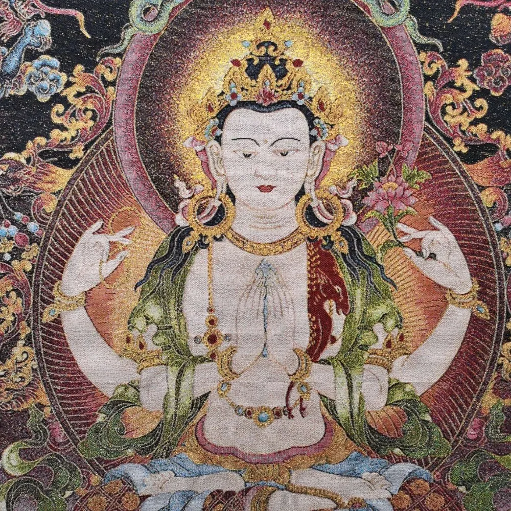 36 inch Tibet Silk embroidery Shadakshari Avalokitesvara Compassion Goddess Tangka Thangka Painting Mural